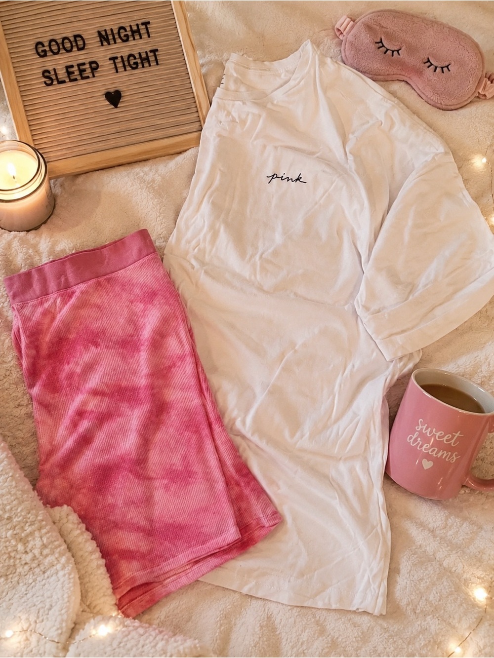 PINK Victoria's Secret White Tee & Pink Tie-Dye Pajama Shorts Set w/o tags